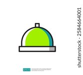 Stylized Green And Gray Food Dome On White Background With Modern Minimalist Design and Aesthetics. Kitchenware for Presentation and Service. Visual for Menu and Recipes Icon