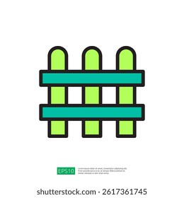 Stylized Green Icon of a Wooden Fence Representing Farming and Agriculture in a Minimalist Design