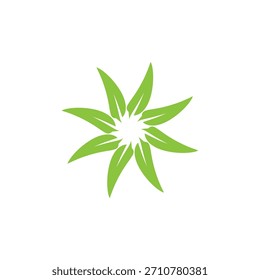 A stylized green leaf emblem with eight pointed petals radiating from a central point on a white background.