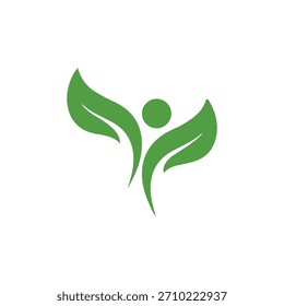 A stylized green leaf logo with a human figure silhouette in the center, representing growth, nature, and well-being.