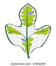 Stylized green leaf on white background