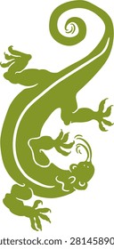 Stylized green lizard salamander silhouette crawling with long curly tail