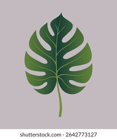 Stilisierte grüne Monstera Blatt auf einem Lavendel Hintergrund