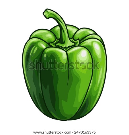 Stylized green paprika with outline. A template for the design of stickers, clothes and souvenirs. Isolated on a white background. Vector illustration.