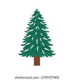 Stylized Green Pine Tree with Brown Trunk. Icy Branches Winter Tree. Snow Covered Winter Tree. Frozen Branch Winter Tree