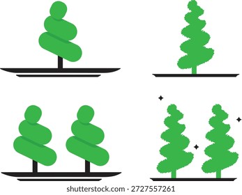 Stylized Green Pine Tree and Garden Topiary Icon Collection