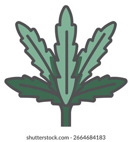 Planta verde estilizada con cinco hojas serradas y tallo grueso
