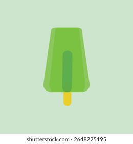 Stylized green popsicle with yellow stick on a light green background