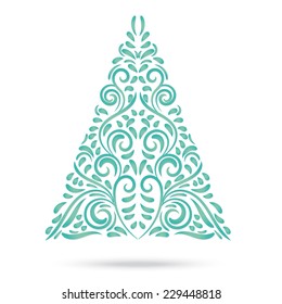 Stylized green red christmas tree. Vector illustration.