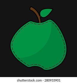 stylized green seam apple with shadow on a black background 