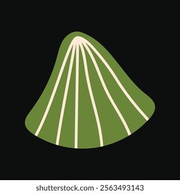 Stylized green seashell with clean, sharp lines in a flat vector style