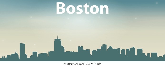 stylized green silhouette of Boston city skyline against the light sky