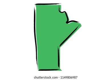 Stylized green sketch map of Manitoba, a state in Canada