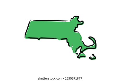 Stylized green sketch map of Massachusetts