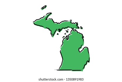 Stylized green sketch map of Michigan