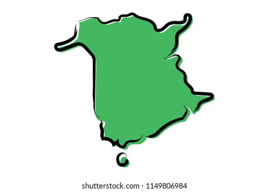 Stylized green sketch map of New Brunswick, a state in Canada