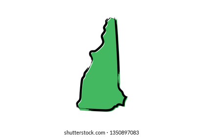 Stylized green sketch map of New Hampshire