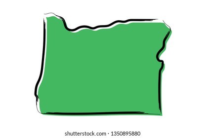 Stylized green sketch map of Oregon