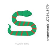 A stylized green snake forming the shape of the letter S, adorned with red stripes along its body.