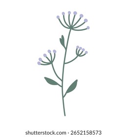Stylized Green Stem with Lavender Flower Buds Botanical Illustra