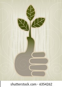 Stylized Green Thumb/Thumbs Up Concept Icon; Easy-edit Layered File.