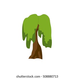 Stylized green tree. Cartoon isolated Vector illustration.