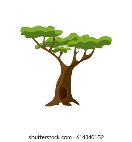 Stylized green tree. Cartoon isolated Vector illustration.