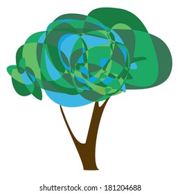 Stylized green tree isolated on white background.Vector