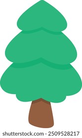 Stylized green tree with layered foliage and brown trunk, suitable for nature and seasonal designs.