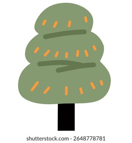 Stylized green tree with layered round shapes and orange leaf lines. Perfect for flat forest themes.
