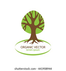 Stylized green tree, organic symbol. Eco logo. Vector illustration.