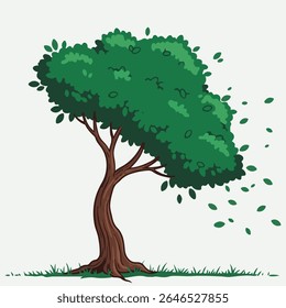 Árbol verde estilizado con un tronco inclinado único