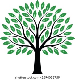 Stylized Green Tree Vector, Black Trunk, High-Quality Nature Design for Eco Illustrations