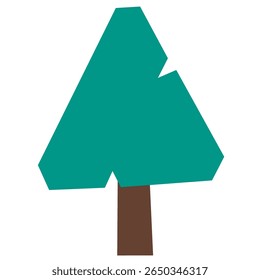 Stylized green tree-shaped sign on a wooden post. Fun flat illustration suitable for forest maps, nature guides, or educational materials.
