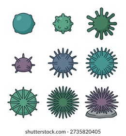 Stylized green virus or germ cell icon illustration