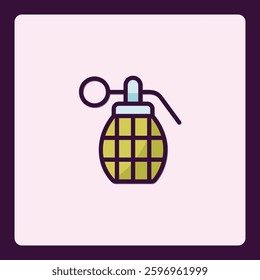 Stylized Grenade Icon with Vibrant Green and Outlined Design isolated