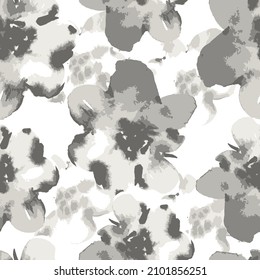 Stylized grey Poppy flowers illustration, seamless pattern, Summer abstract pink poppy floral background. Seamless pattern with large decorative poppy flowers.