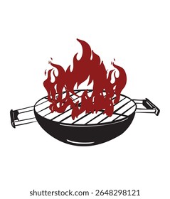 Stylized grill with rising flames, ideal for BBQ-themed designs, restaurant branding, catering services, grilling events, summer cookouts, and meat packaging with a bold, fiery vibe.