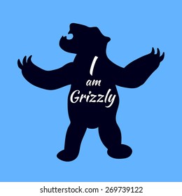 Stylized grizzly. Hand drawn bear label. Can be used as print for cloth. Vector illustration.