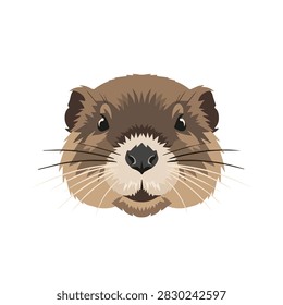 Stylized Groundhog Face Vector Illustration, Woodchuck Head Portrait Isolated on White Background