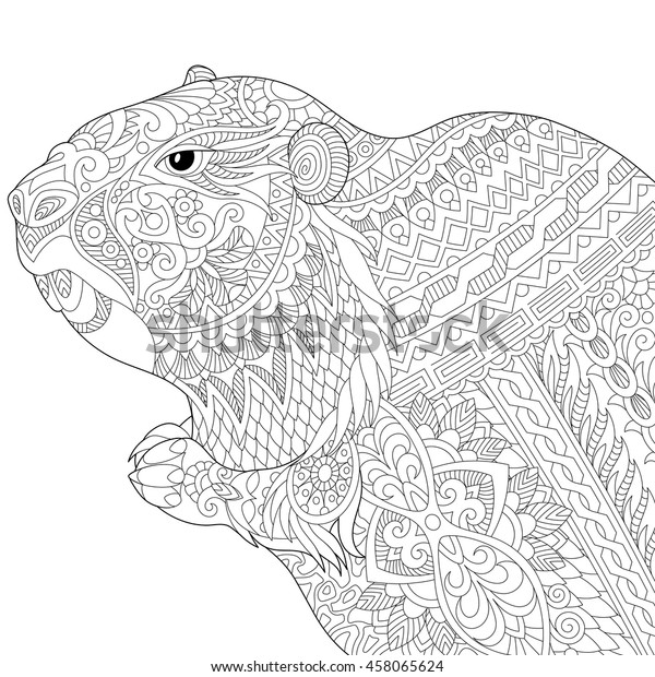 Stylized Groundhog Gopher Marmot Woodchuck Beaver Stock Vector