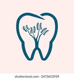 Stylized Growing tree illustration within a tooth silhouette, ideal for eco-friendly dental flyers, wellness materials, and environmental campaigns with ample copy space.