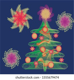Stylized guilloche christmas tree. Element for creating Christmas knots, pictures, invitation, greeting card, Christmas wrapping paper.