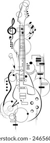 stylized guitar illustration with musical elements