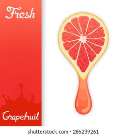 Stylized half grapefruit from which squeezed fresh juice. Juicy design elements