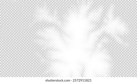 Stylized halftone gradient with black dots creating a subtle transition across a white background. Vector halftone pattern noise gradient.