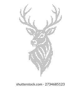 A stylized halftone illustration of a mythical creature's face in black and white
