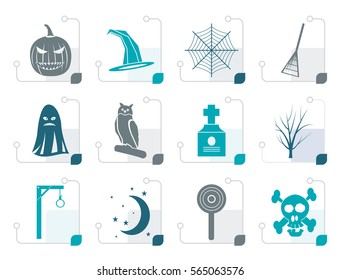 Stylized halloween icon pack  with bat, pumpkin, witch, ghost, hat - vector icon set