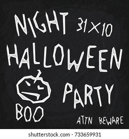 Stylized Halloween Party poster. Chalk lettering on blackboard. Vector illustration