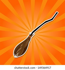 stylized halloween witch broom on the striped background vector for design